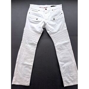 Rockstar Jeans Mens 32x31 White Biker Moto Stacked Button Fly Slim Fit